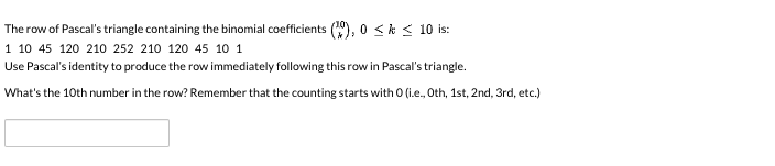 Solved The row of Pascal s triangle containing the binomial