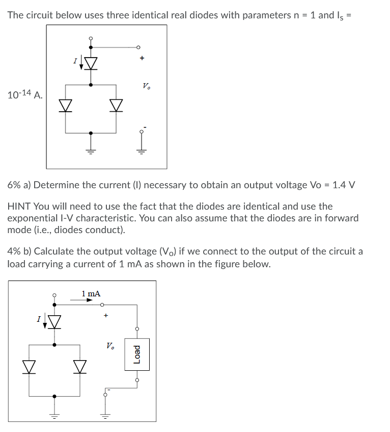 Solved The circuit below uses three identical real diodes | Chegg.com