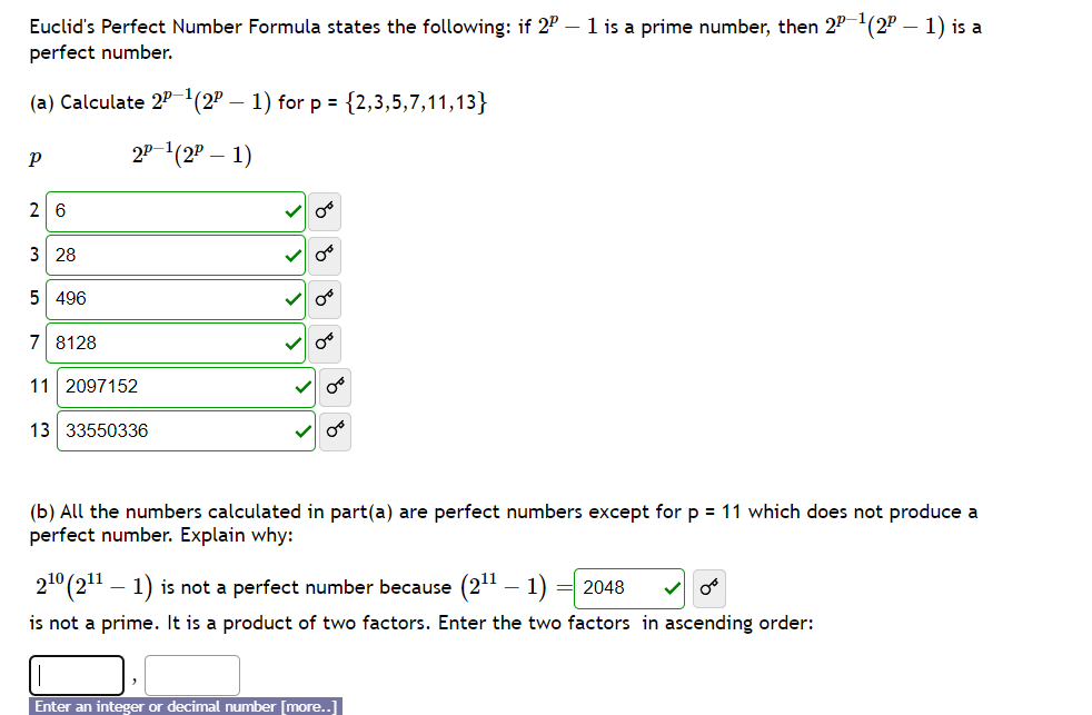 Solved Euclid's Perfect Number Formula states the following: | Chegg.com