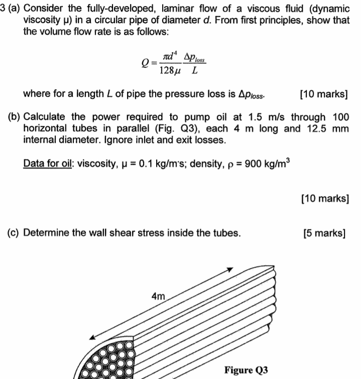 Solved 3 (a) Consider the fullydeveloped, laminar flow of a