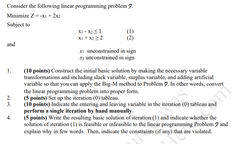 Solved Consider the following linear programming problem 7. | Chegg.com