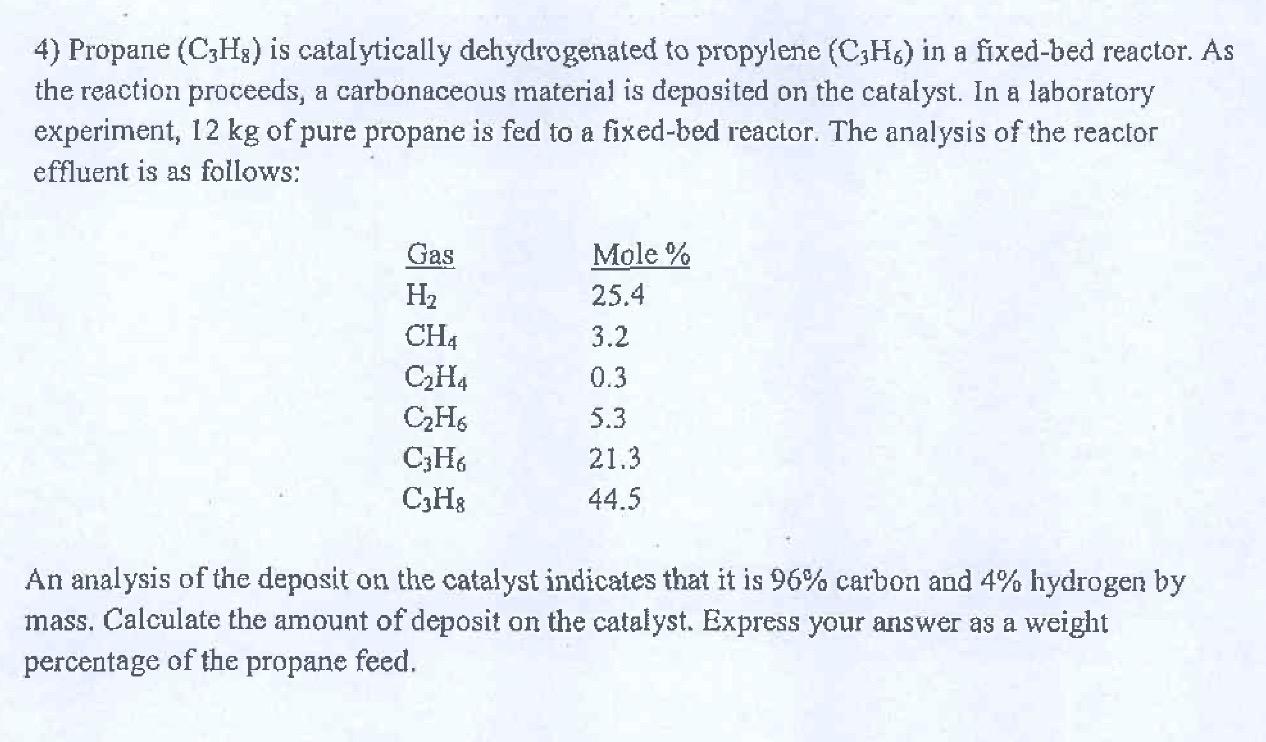 Solved 4 Propane C3H8 is catalytically dehydrogenated to