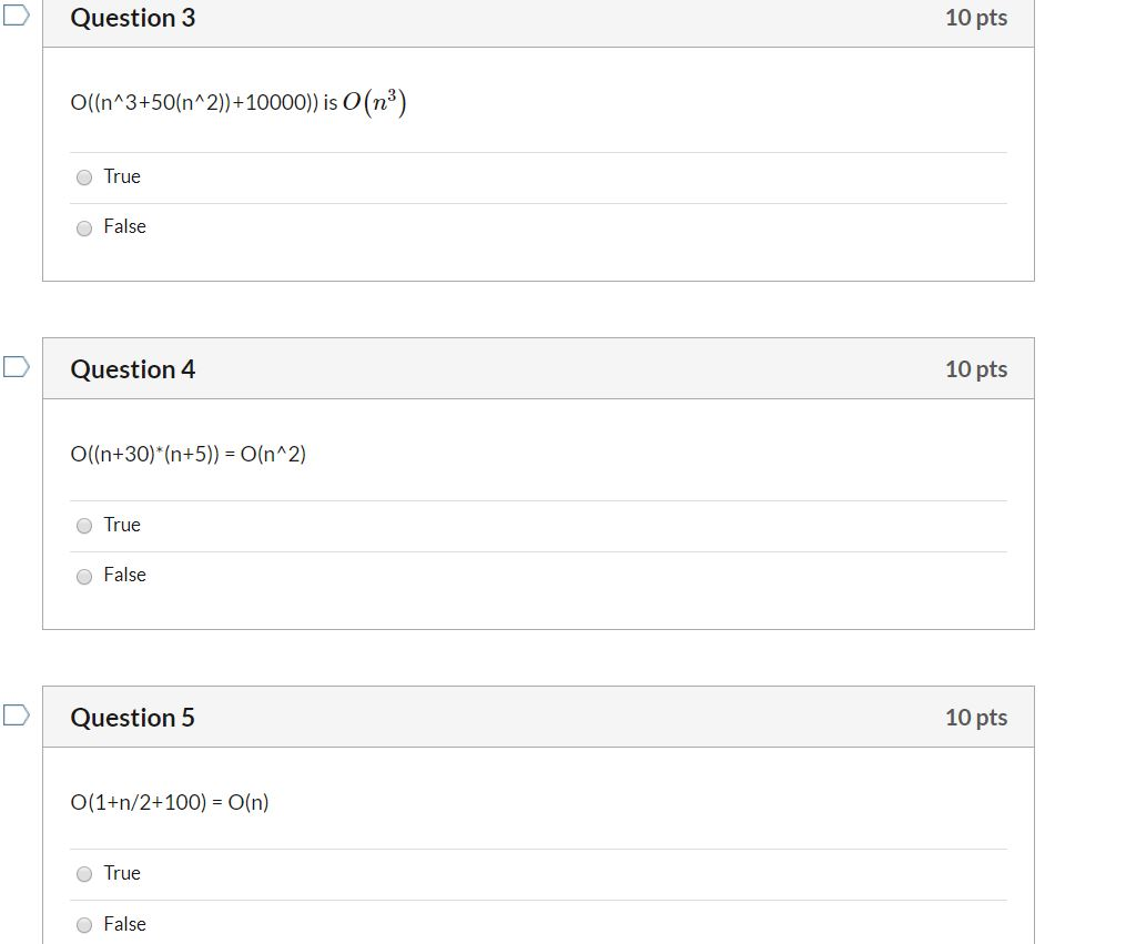 Solved Question 1 10 pts Regarding Big O notation, which of | Chegg.com