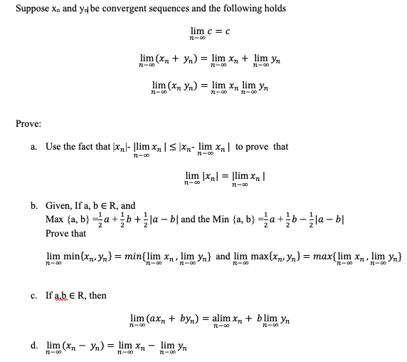 Solved Suppose xn and ya be convergent sequences and the | Chegg.com