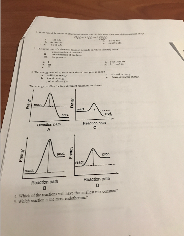 Solved 1. If the rate of formation of chlorine trifluoride