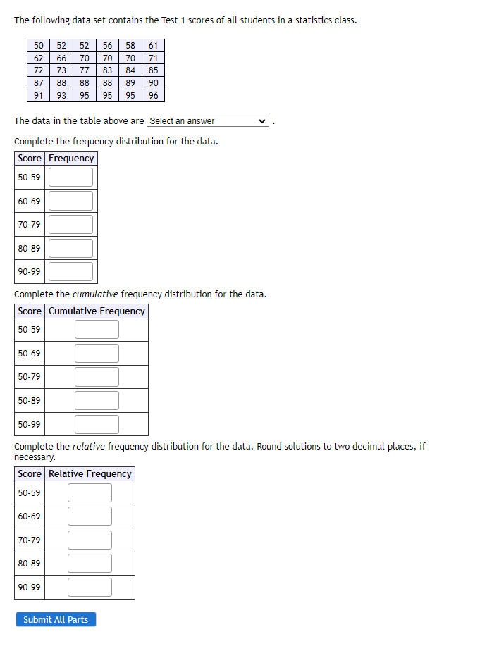 Solved The following data set contains the Test 1 scores of | Chegg.com