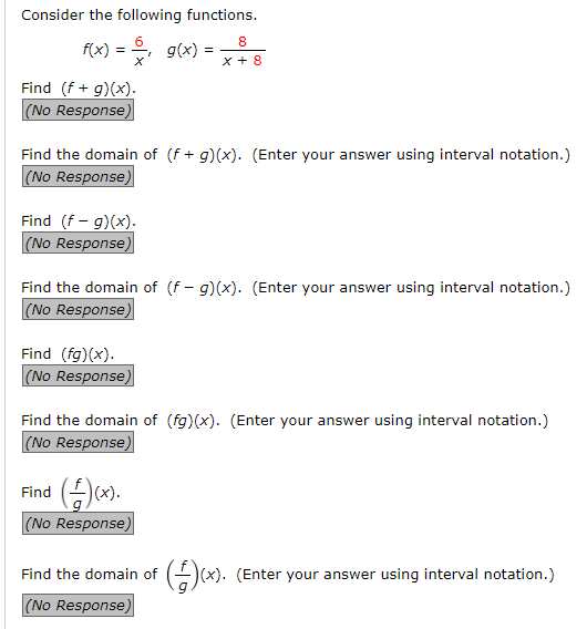 Solved Consider the following functions. f(x) = g(x) = Find | Chegg.com