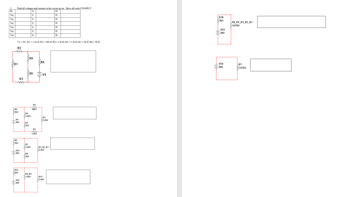 Solved 1 RI Vri VR2 VRS Find all voltages and currents in Chegg