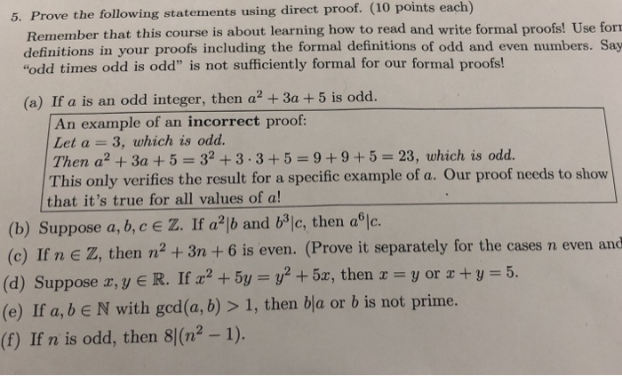 Solved 5. Prove the following statements using direct proof. | Chegg.com