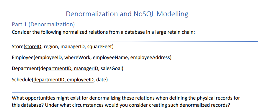 Denormalization and NoSQL Modelling Part 1 | Chegg.com