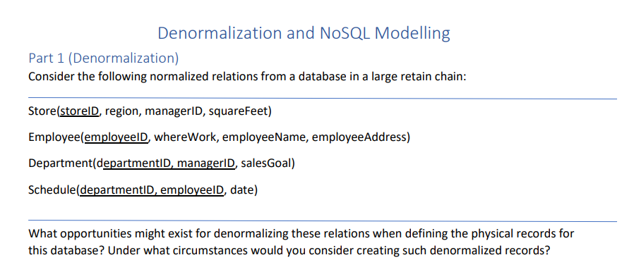 Denormalization And NoSQL Modelling Part 1 | Chegg.com