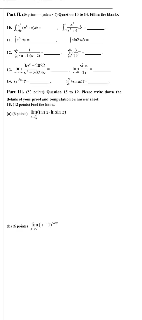 Solved Part II. (20 points =4 points ×5) Question 10 to 14. | Chegg.com