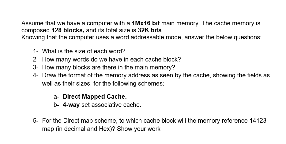 Solved Assume that we have a computer with a 1Mx16 bit main | Chegg.com