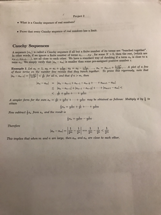 Solved Project 2 What is a Cauchy sequence of real numbers?