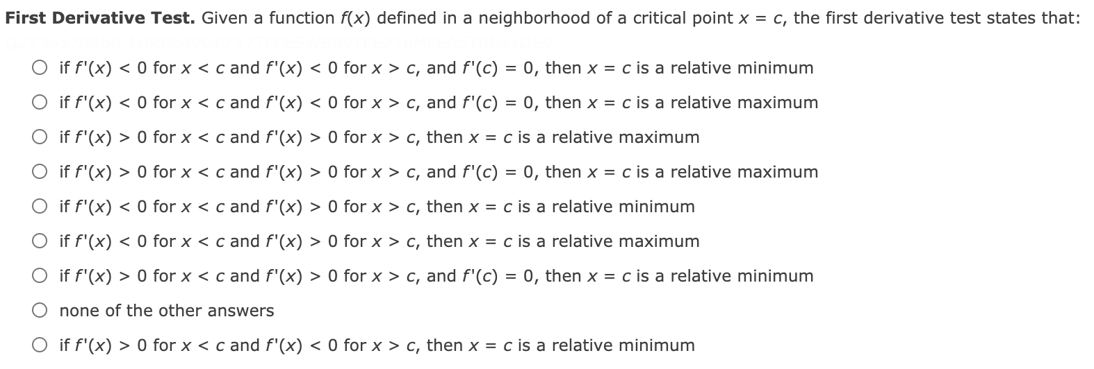 Solved First Derivative Test. Given a function f(x) defined | Chegg.com