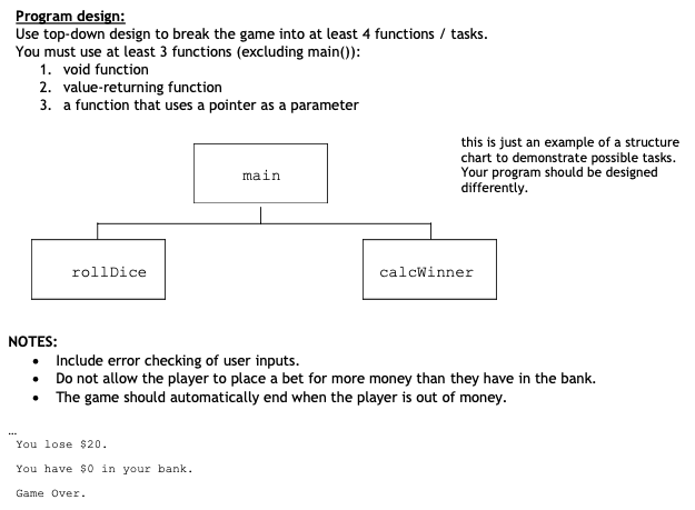 Solved Using C, write a simulated dice game of | Chegg.com