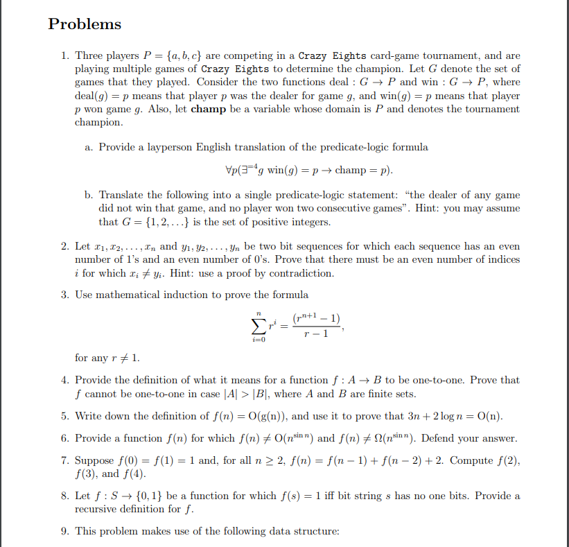 Solved Problems 1. Three Players P = {a,b,c} Are Competing | Chegg.com