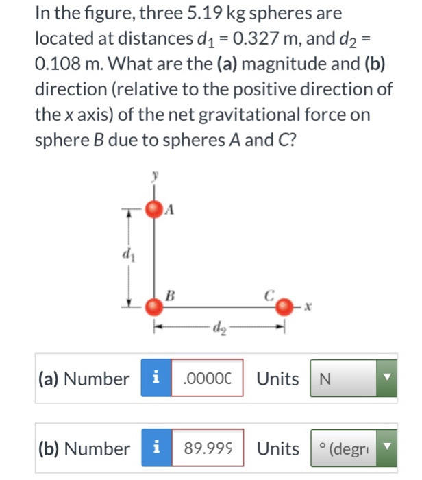 Solved In The Figure, Three 5.19 Kg Spheres Are Located At | Chegg.com