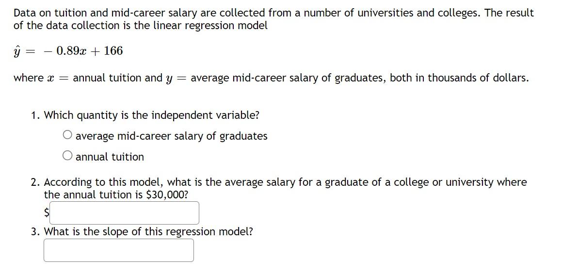 Solved Data on tuition and midcareer salary are collected