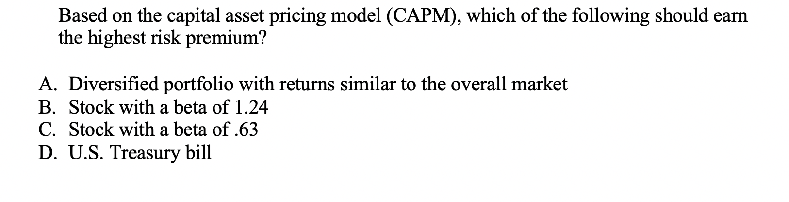 Solved Based On The Capital Asset Pricing Model (CAPM), | Chegg.com