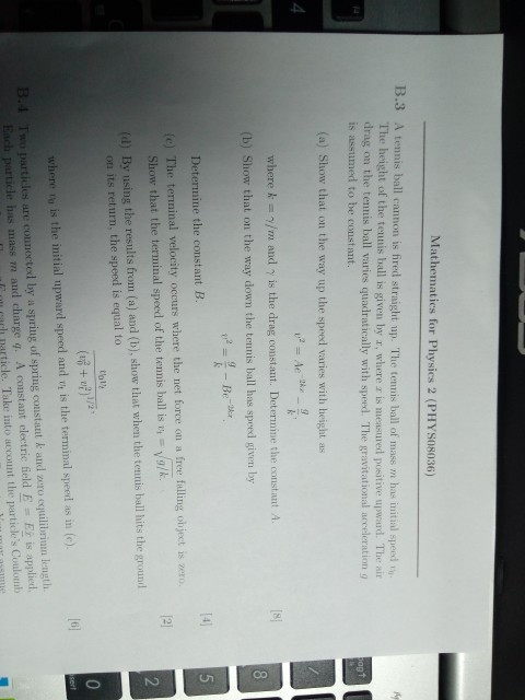 Solved Mathematics for Physics 2 (PHYS08036) B.3 A tennis | Chegg.com