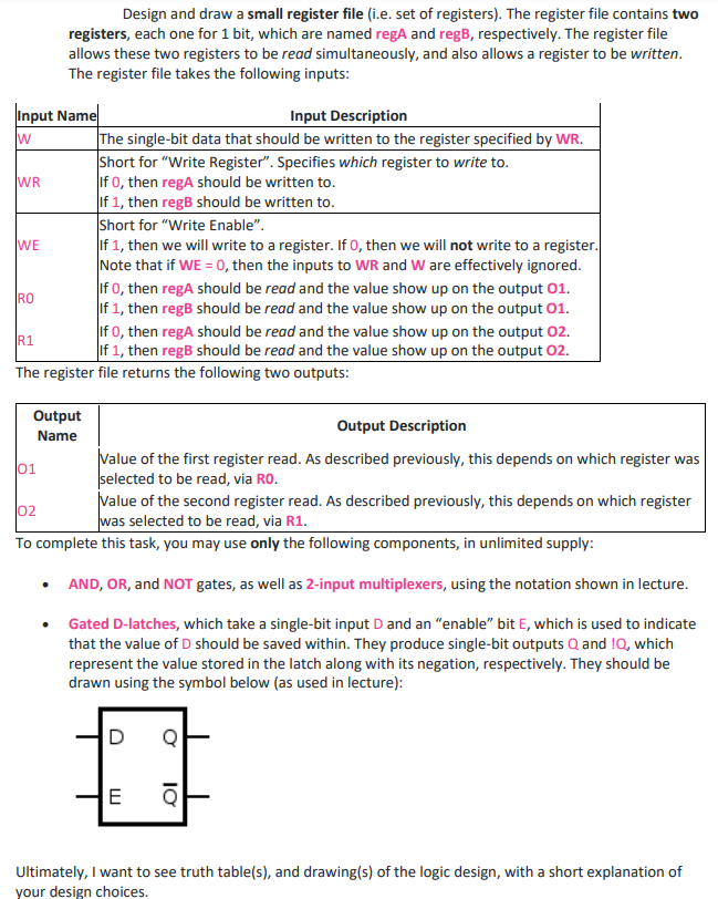 w WR Design and draw a small register file (i.e. set | Chegg.com