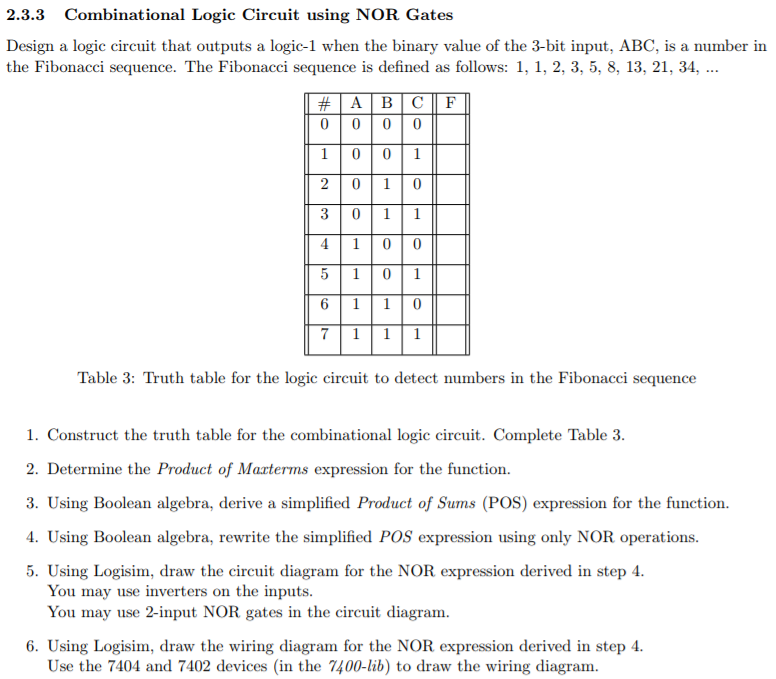 Solved 2.3.3 Combinational Logic Circuit using NOR Gates | Chegg.com