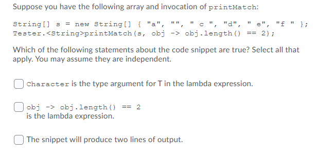Solved Consider the following generic method in a class | Chegg.com
