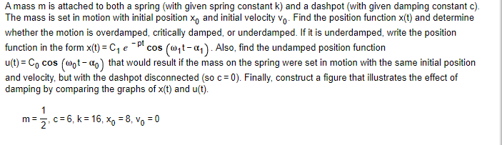 Solved A mass m is attached to both a spring (with given | Chegg.com