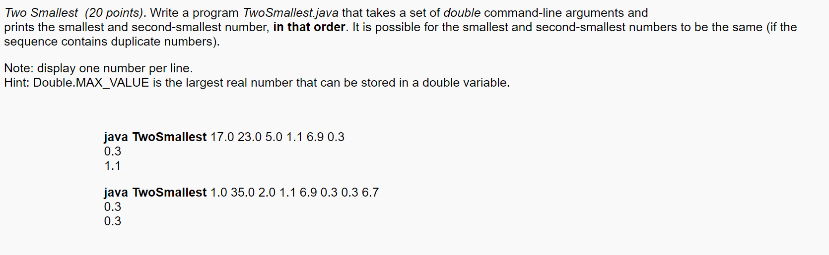 Solved Two Smallest (20 points). Write a program | Chegg.com