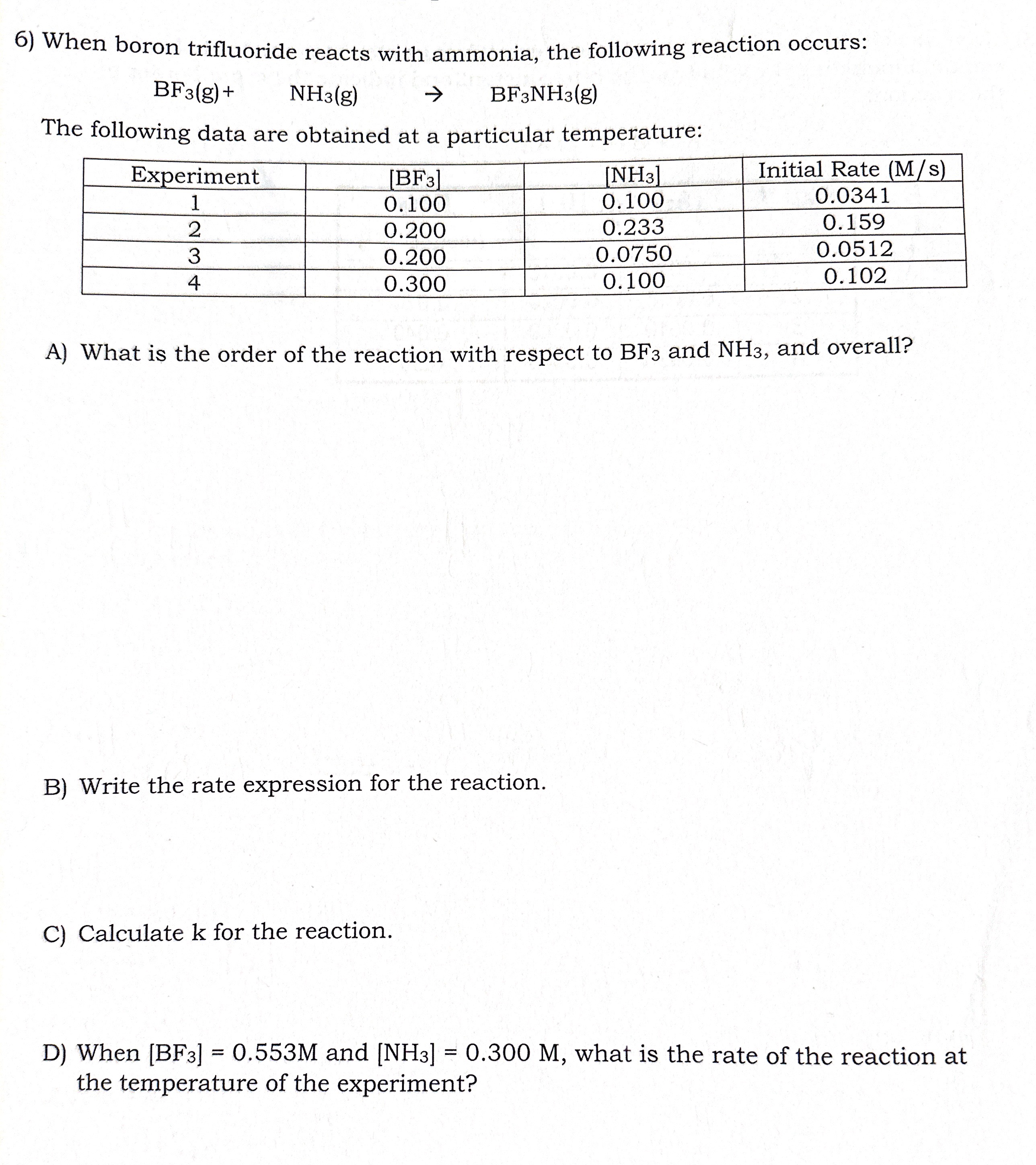 Solved 6) When boron trifluoride reacts with ammonia, the