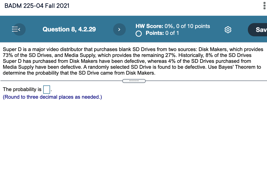 Solved BADM 225-04 Fall 2021 : !!! Question 8, 4.2.29 HW | Chegg.com