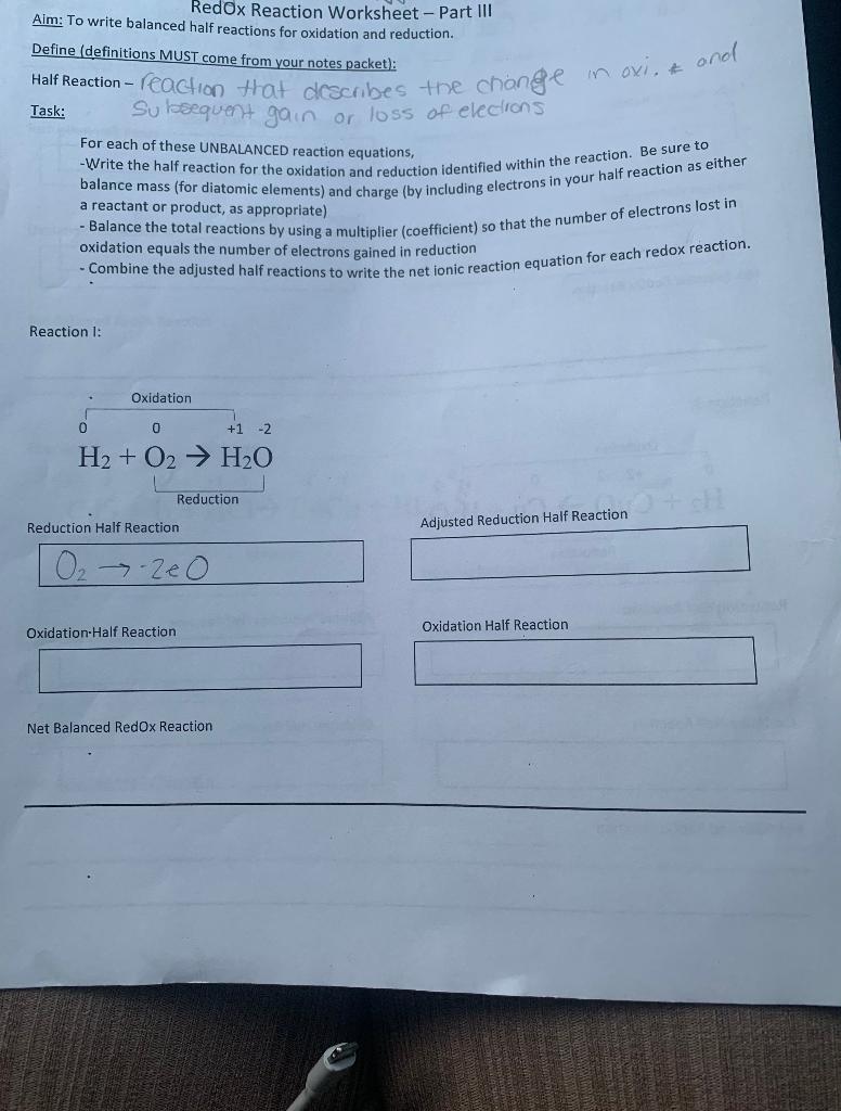 Solved: Redox Reaction Worksheet - Part III Aim: To Write | Chegg.com