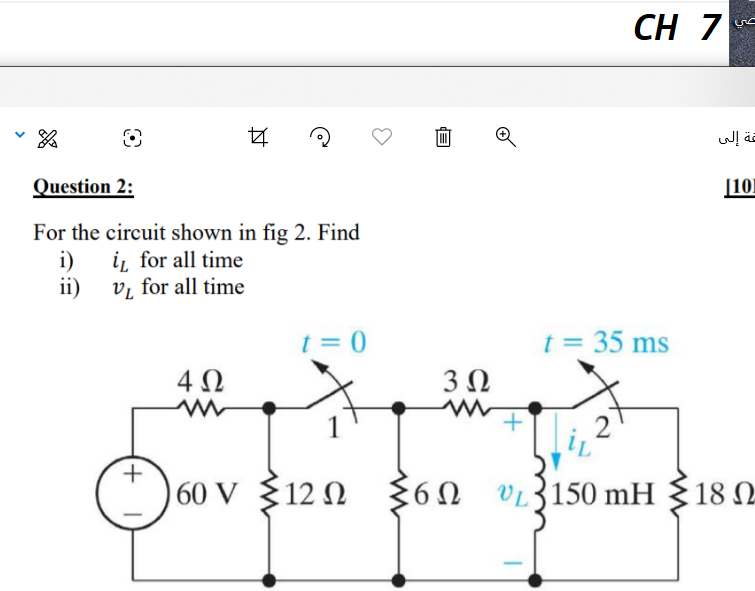 Solved πε CH 7 B Ν عة إلى Question 2: [10I For the circuit | Chegg.com