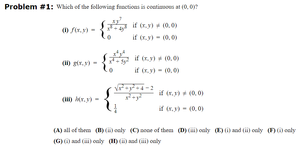 Solved Problem \# 1: Which of the following functions is | Chegg.com