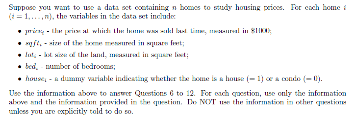 Solved Suppose You Want To Use A Data Set Containing N Homes | Chegg.com