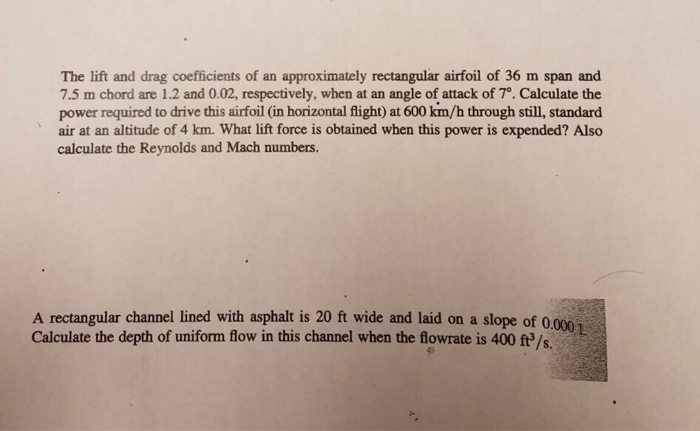 Solved The lift and drag coefficients of an approximately | Chegg.com