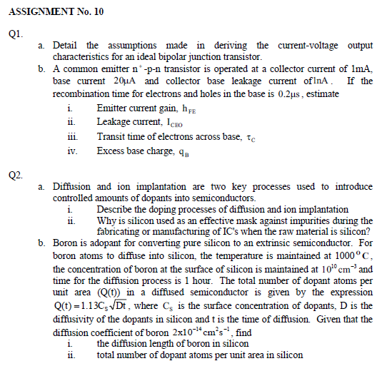 Solved ASSIGNMENT No. 10 Q1. a. Detail the assumptions made | Chegg.com