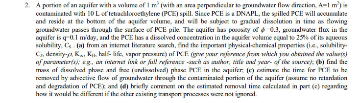 2. A portion of an aquifer with a volume of 1 m (with | Chegg.com