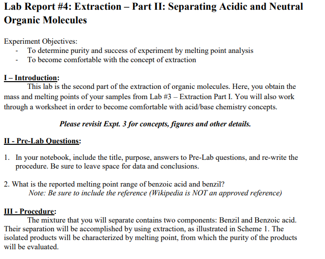 Solved Lab Report 4 Extraction Part Ii Separating Chegg Com