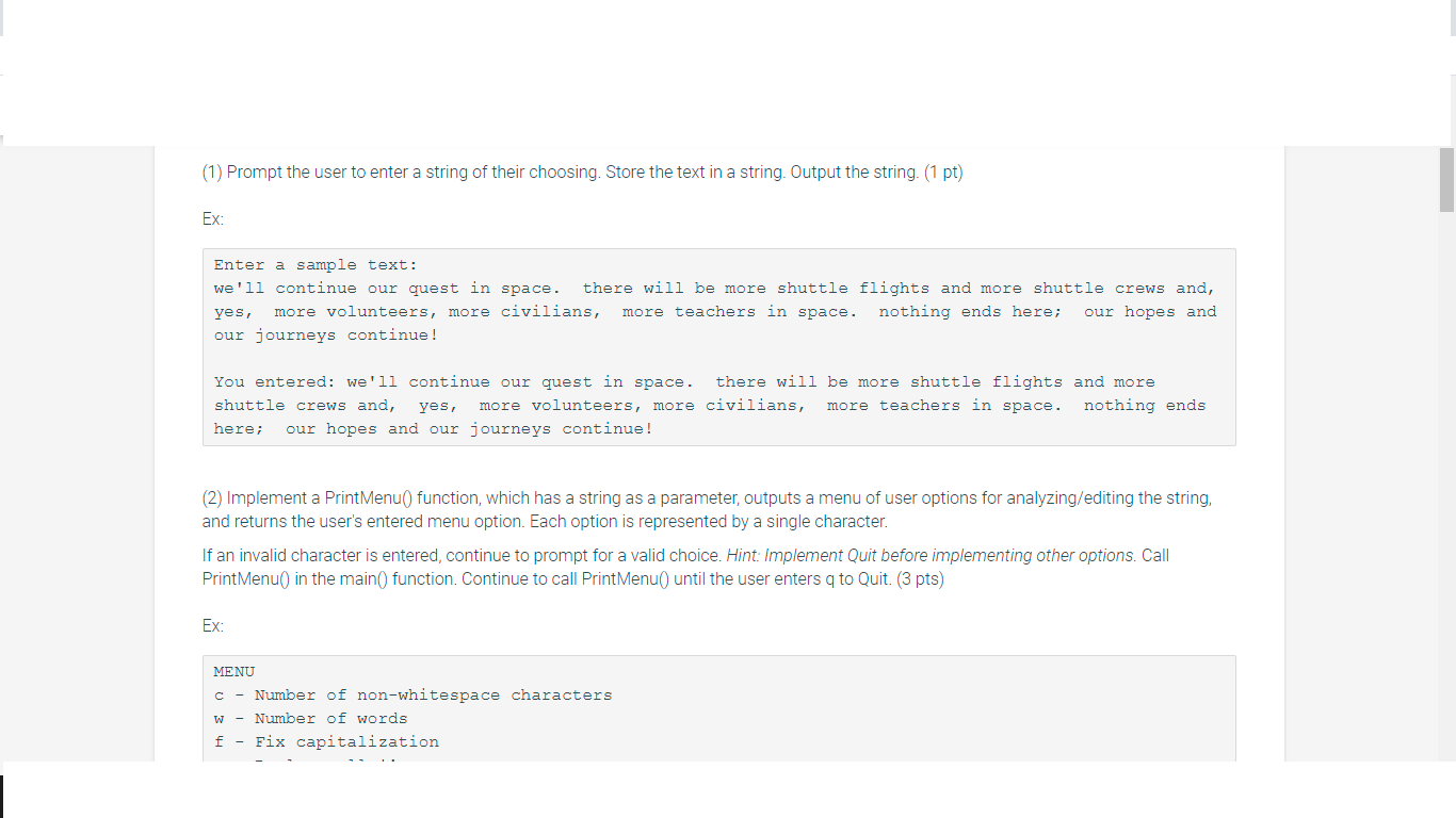 Solved (1) Prompt the user to enter a string of their | Chegg.com image.