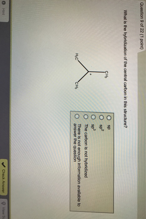 Solved What is the hybridization of the central carbon in | Chegg.com