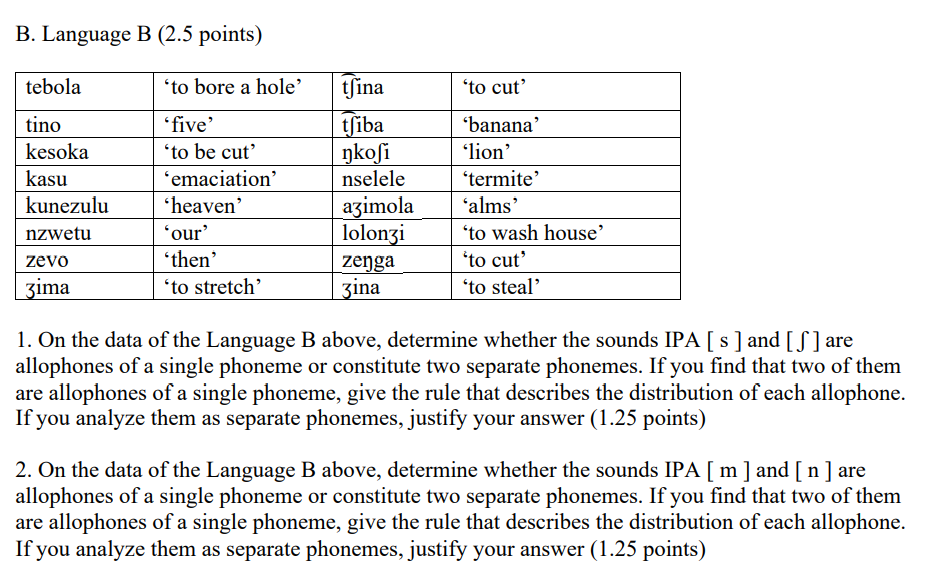 B. Language B (2.5 points) 1. On the data of the | Chegg.com