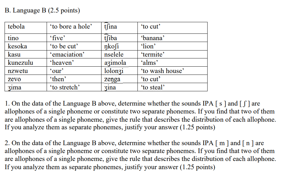 B. Language B (2.5 Points) 1. On The Data Of The | Chegg.com