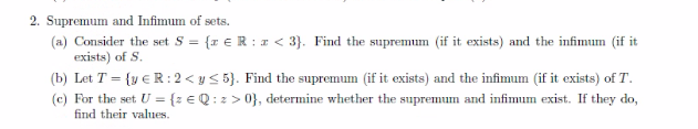 Solved 2. Supremum and Infimum of sets. (a) Consider the set | Chegg.com