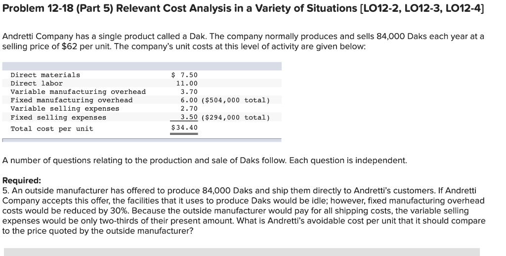 Solved Problem 1218 (Part 5) Relevant Cost Analysis in a