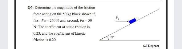 Solved F Q6: Determine the magnitude of the friction force | Chegg.com