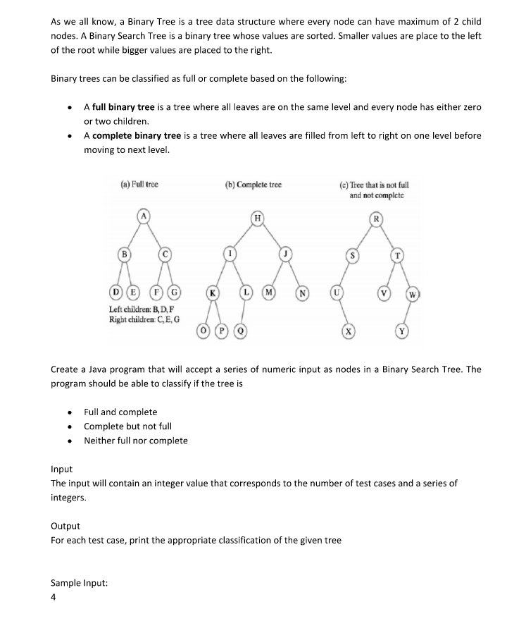 Solved As we all know, a Binary Tree is a tree data | Chegg.com