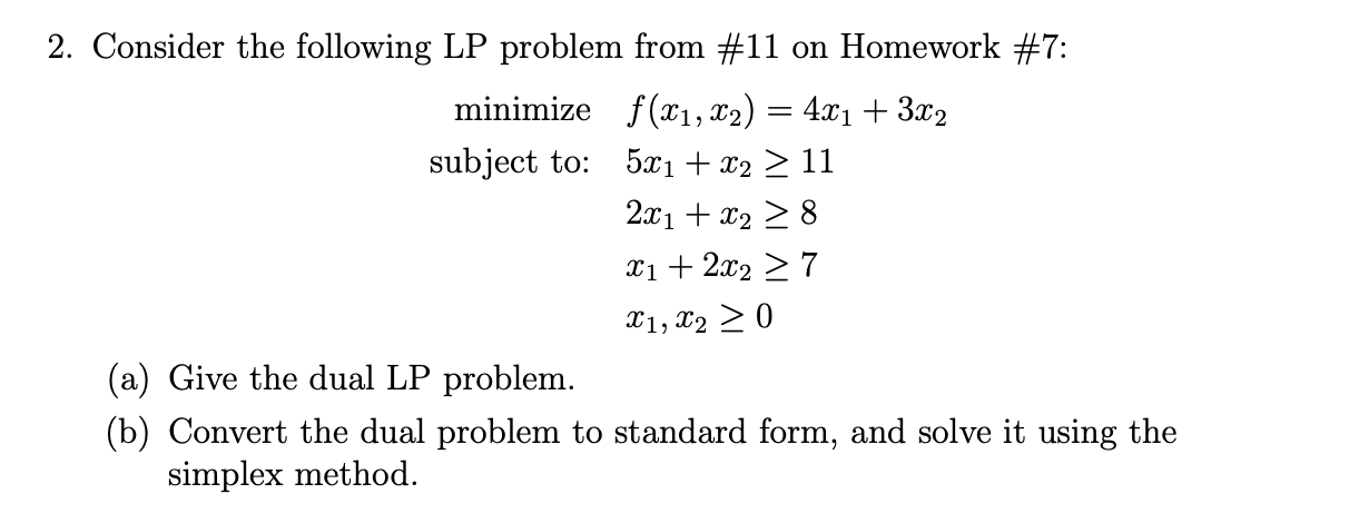 Solved 2. Consider the following LP problem from #11 on | Chegg.com