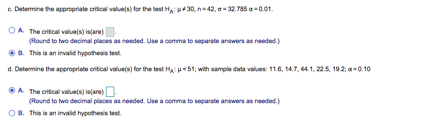 Solved Determine the appropriate critical value(s) for each | Chegg.com